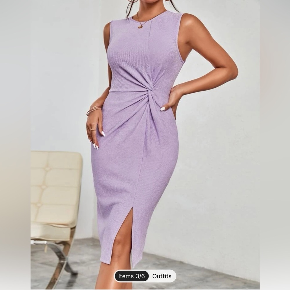 Twist Front Split Hem Dress. Never worn. Very stretchy.